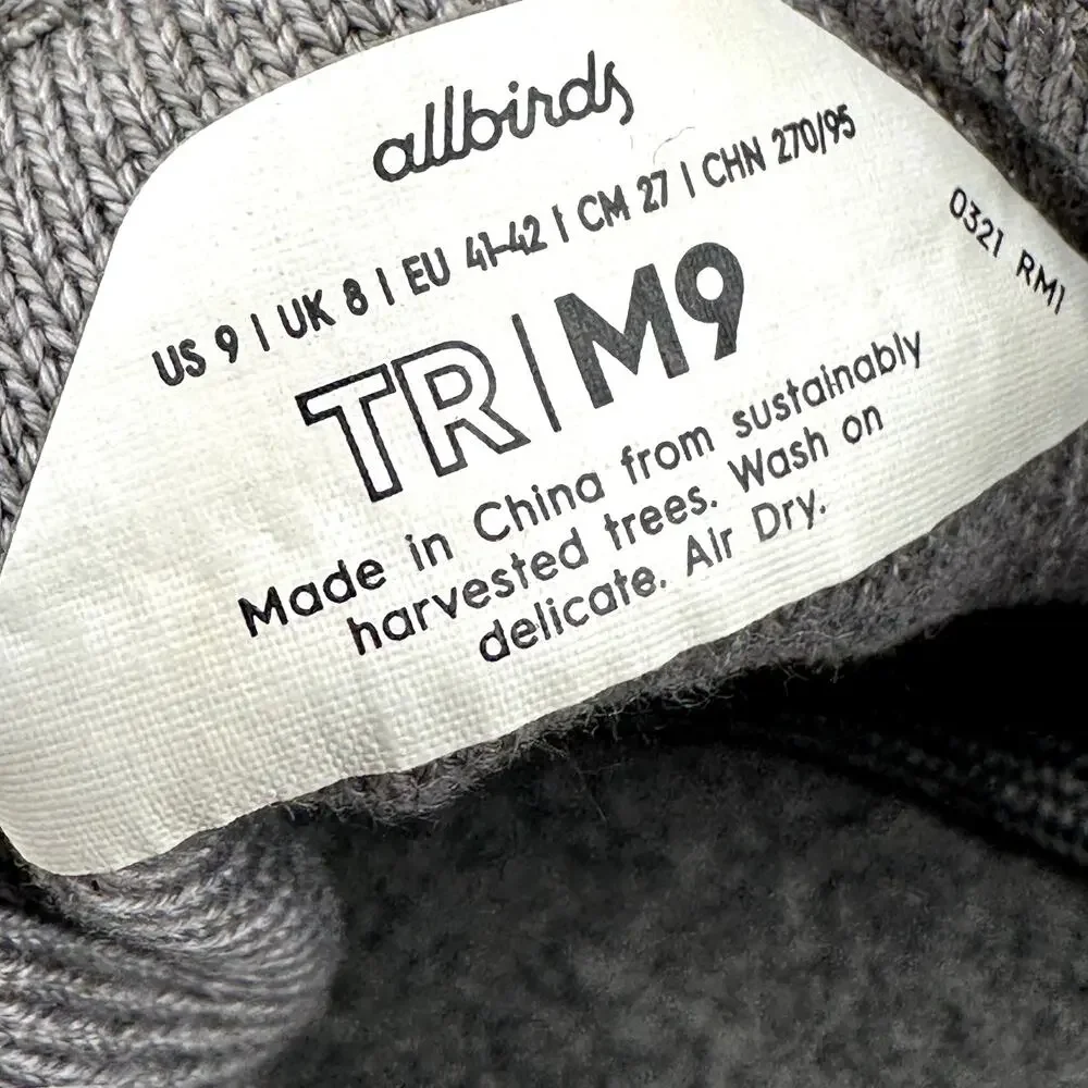 Allbirds Tree Runners Sneaker Thermoregulating Eucalyptus Tree Travel Gray 9
